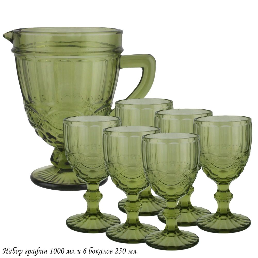 Lenardi 588-435 Набор графин и 6 бокалов 250 мл в под.уп.(х4) Зеленый
