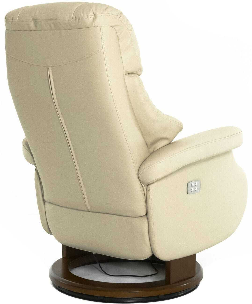 Кресло реклайнер Relax Lux Electro S16099RWB, натуральная кожа кремовая (061), основание дерево темный орех (029)