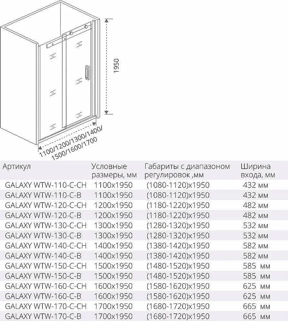 Душевая дверь Good Door GALAXY WTW-150-C-B профиль черный/стекло прозрачное