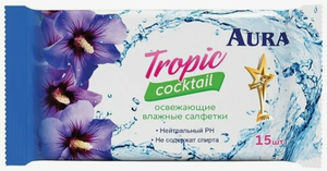 ВЛАЖНЫЕ САЛФЕТКИ AURA TROPIC COCKTAIL 15ШТ