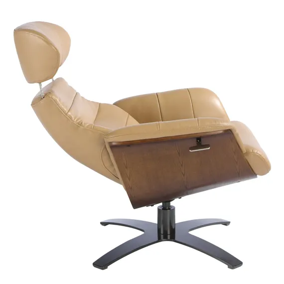 Кресло-реклайнер Angel Cerda A928 бежевая кожа и шпон ореха