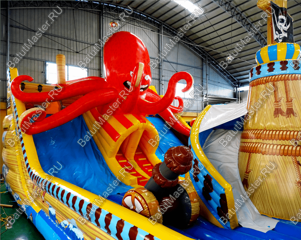 Коммерческий надувной батут "Корабль с осьминогом" 19*9*7 м