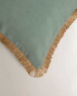 ZARA HOME НАВОЛОЧКА ДЛЯ ДЕКОРАТИВНОЙ ПОДУШКИ С БАХРОМОЙ ИЗ ДЖУТА, СИНИЙ