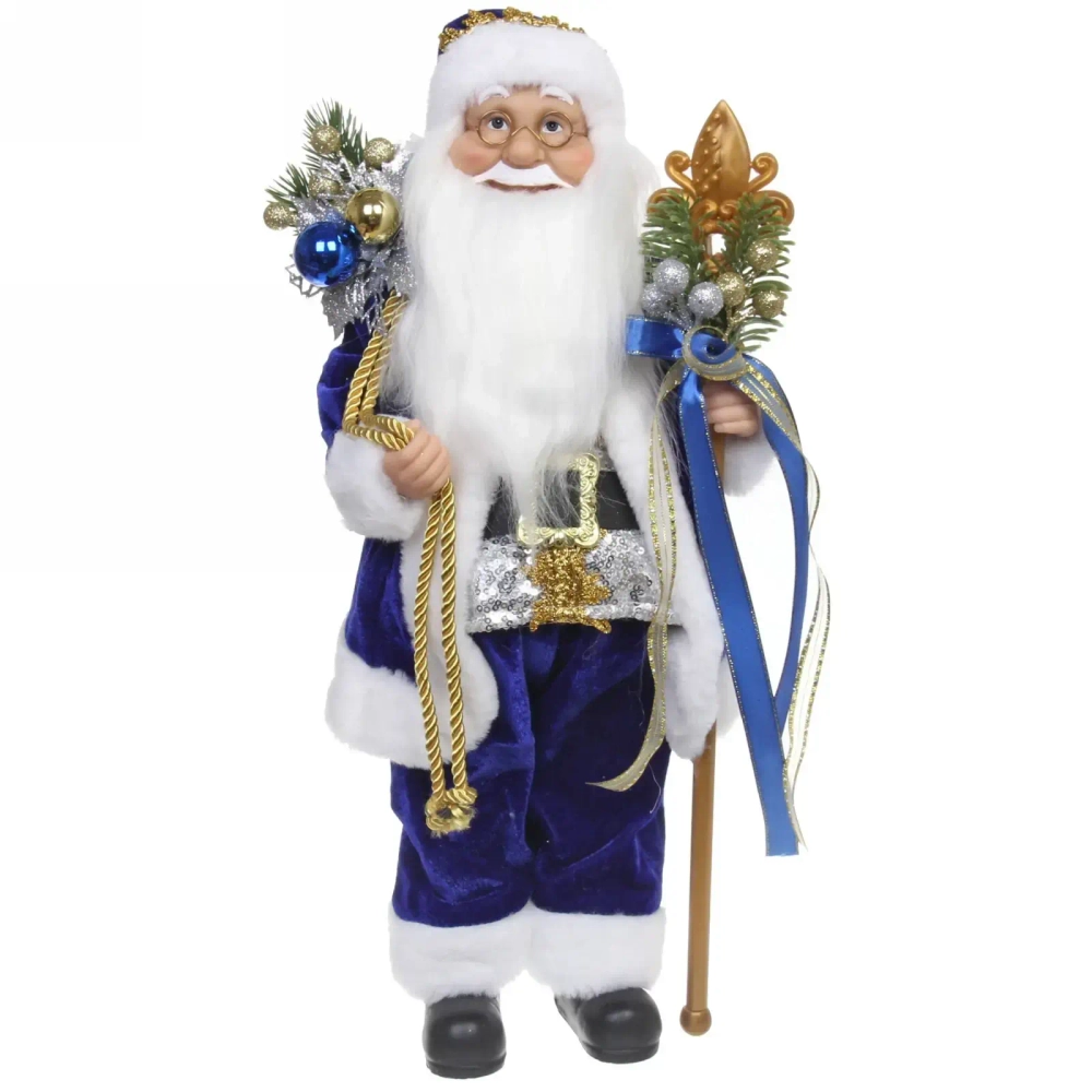 Дед Мороз 45 см в синей шубе с посохом и подарками (без музыки)