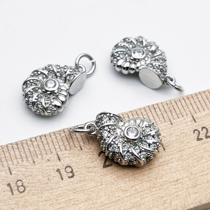 Подвеска Ракушка, цвет серебро (родий), фианиты, размер 15*11 мм, цена за 1 шт