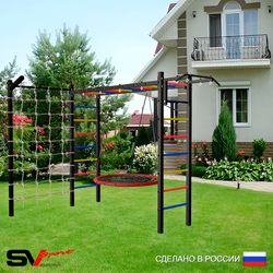 Уличная шведская стенка Sv Sport рукоход с комплектом турник прямой У5215 (Турник/Гнездо 80см/Кронш бокс/Сетка)