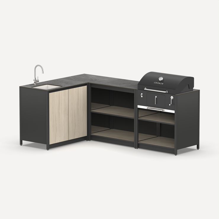 Угловой мангальный комплекс Lounge M-111SB, 2.3x1.5 м, дуб сонома/черный мрамор