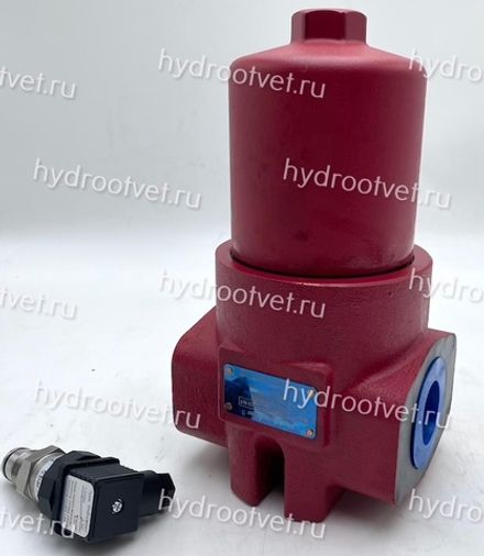 WKDFBN/HC160G10D1.1/-L24 - Напорный фильтр гидравлический одинарный модели DF тонкость фильтрации 10 мкм, типоразмер 160, вид присоединения: резьба G3/4, материал корпуса - чугун, рабочее давление до 420 бар, визуально-электрический (лампа с напряжением 24В) индикатор загрязнения