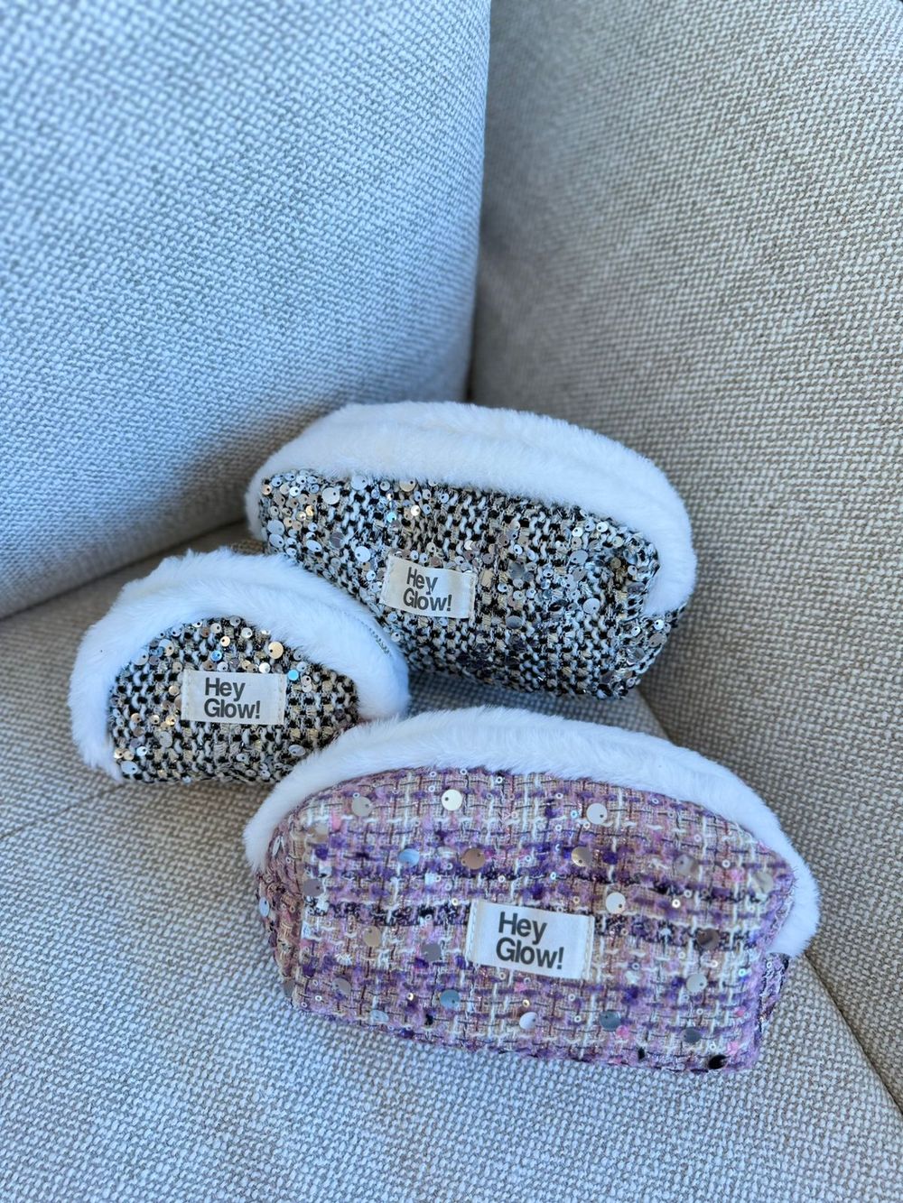 HEY GLOW Серый, Розовый твид с блесками