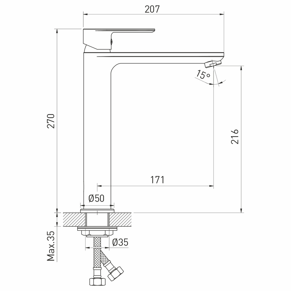 Смеситель для раковины 35k MIXLINE ML26-042 "Life" высокий излив