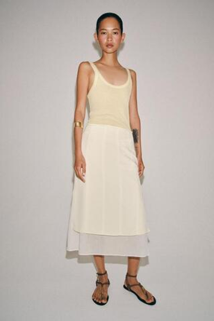 ZARA КОМБИНИРОВАННАЯ ЮБКА МИДИ — ZW COLLECTION, ЭКРЮ