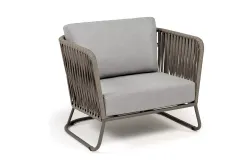 "Багамы" кресло плетеное из роупа, каркас алюминий бежево-серый (RAL7006) муар, роуп серо-коричневый 23мм, ткань светло-серая