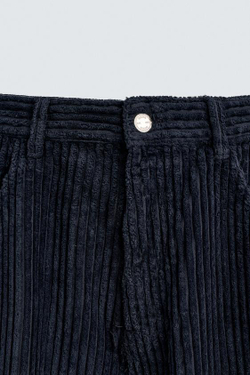 ZARA ВЕЛЬВЕТОВЫЕ БРЮКИ BAGGY FIT, МОРСКОЙ СИНИЙ