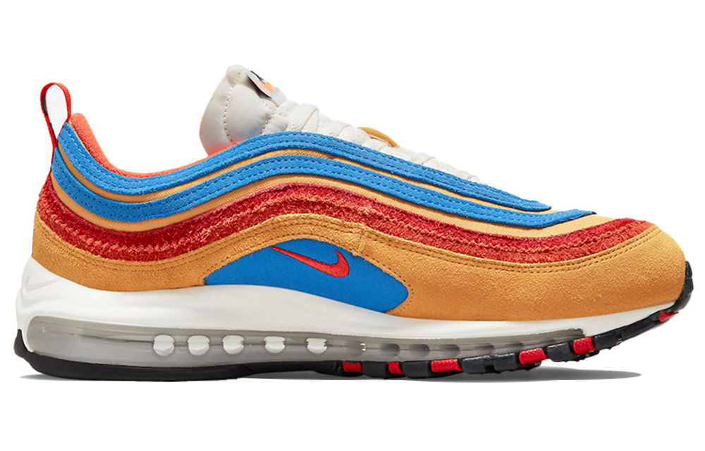 Nike Air Max 97 retro non-slip wear-resistant wrapping lightweight low-cut casual running shoes men's yellow, red and blue