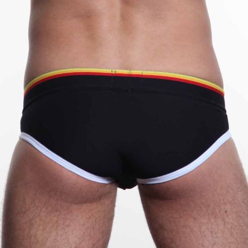 Мужские трусы слипы черные с цветной (желто-красн) резинкой Aussiebum Fire Brief AB2074-5