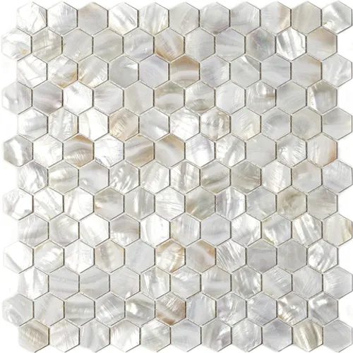 SMA-06 Шестигранная мозаика из ракушки Natural Shell белый светлый гексагон глянцевый