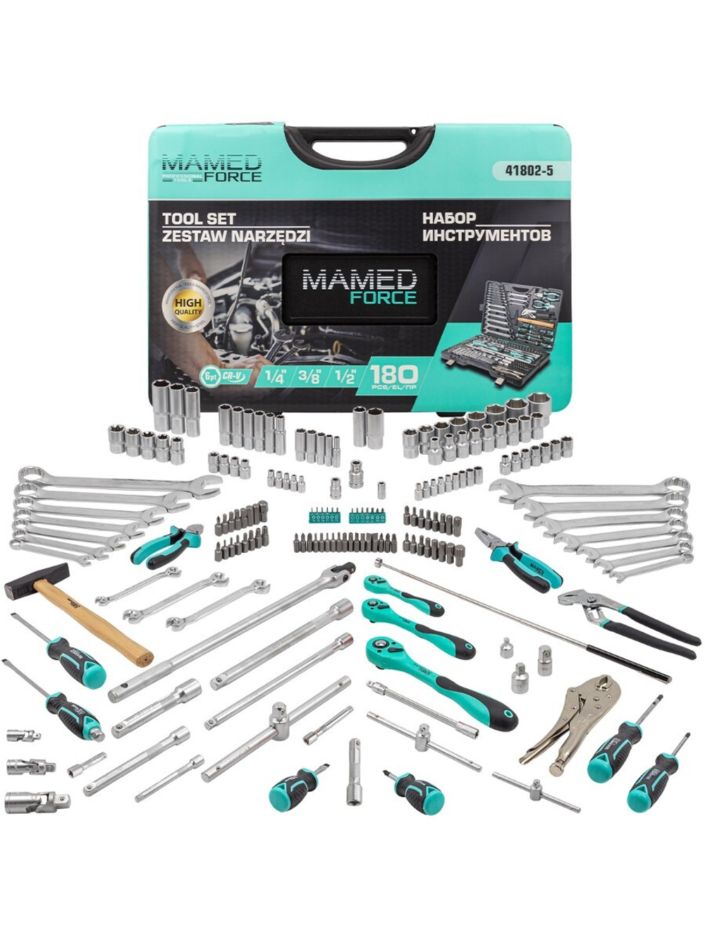 Набор инструментов 180пр. 1/4'', 3/8'', 1/2''(6гр.) MAMEDFORCE MF-41802-5