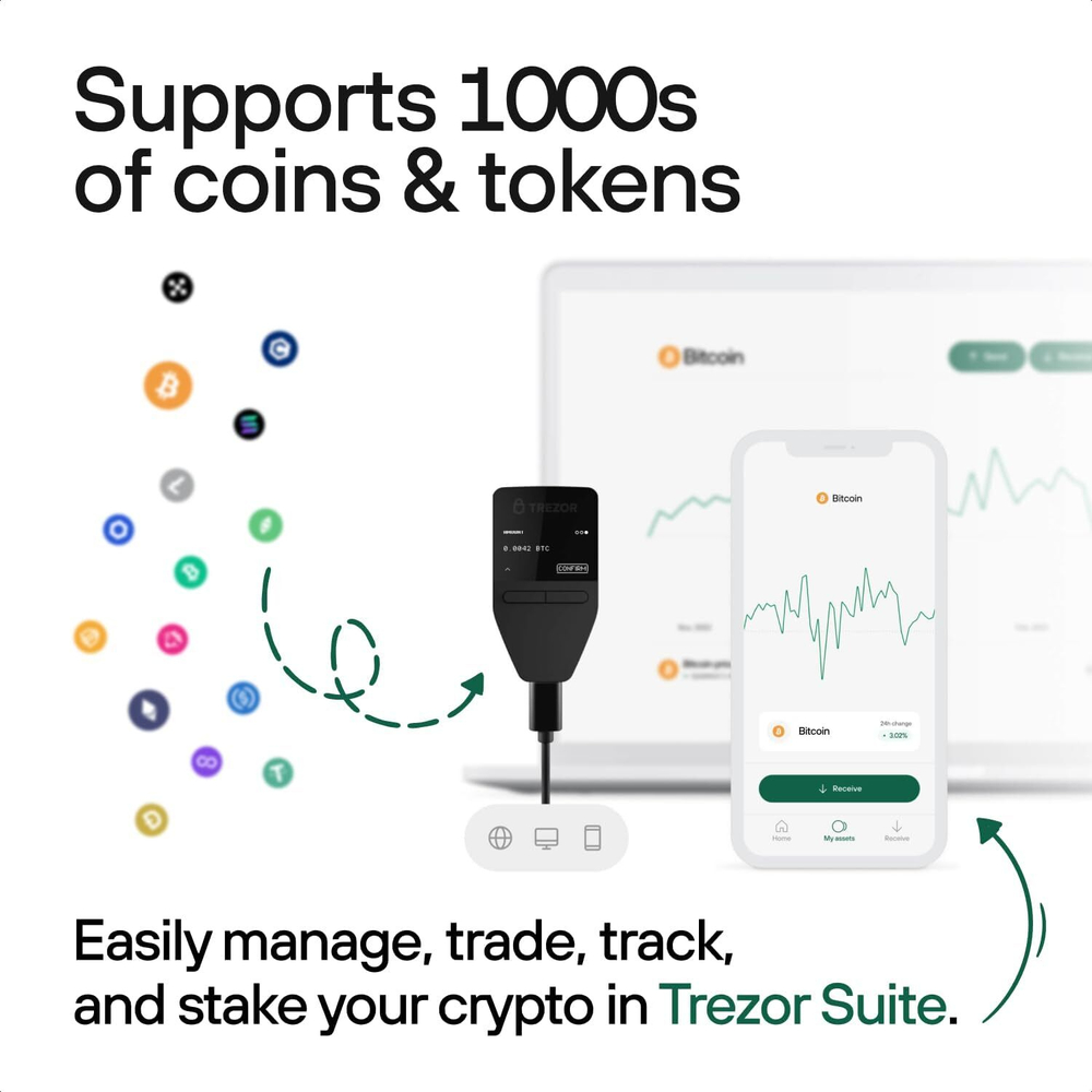 Trezor Safe 3 — Аппаратный криптокошелек с защитой Passphrase и Secure Element Безопасное хранение, покупка и управление цифровыми активами (Cosmic Black)