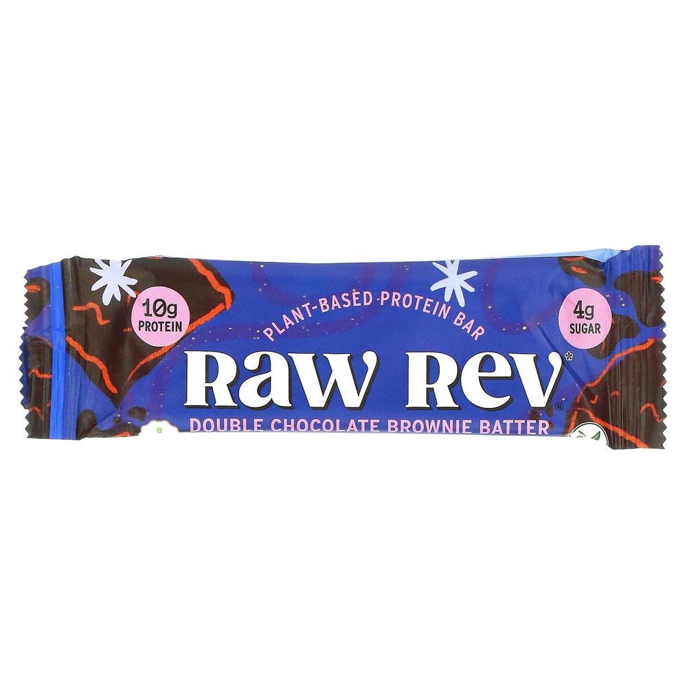 Raw Rev, Протеиновый батончик на растительной основе, двойное шоколадное тесто для брауни, 12 батончиков, 46 г (1,6 унции)