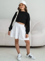 Лонгслив для девочки укороченный, черный