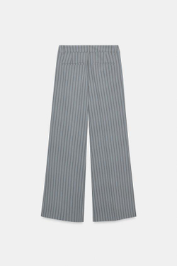 ZARA БРЮКИ КЛЕШ В ТОНКУЮ ПОЛОСКУ, СЕРО-СИНИЙ