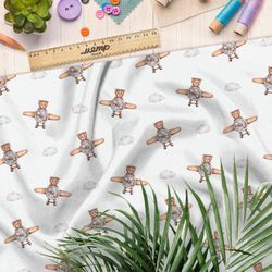 Ткань таффета медвежата на самолёте