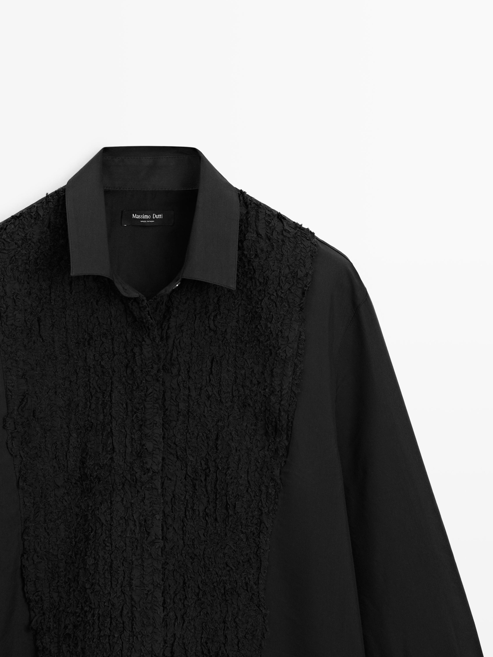 Massimo Dutti Рубашка с большим отложным воротником и вышивкой, черный