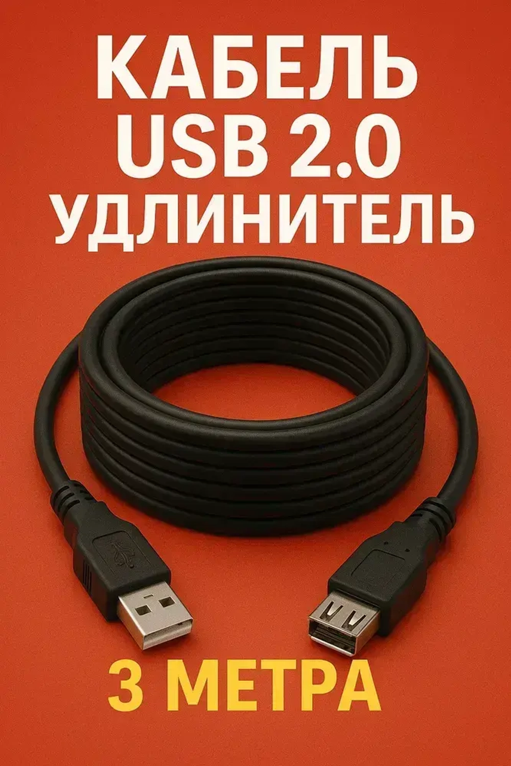 Кабель USB 2.0 удлинитель 3 метра