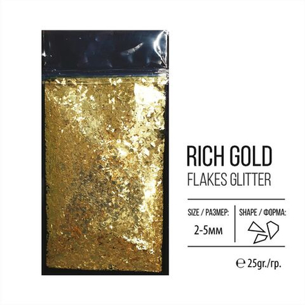 Глиттер серии FlakesGlitter, Rich Gold, 25гр