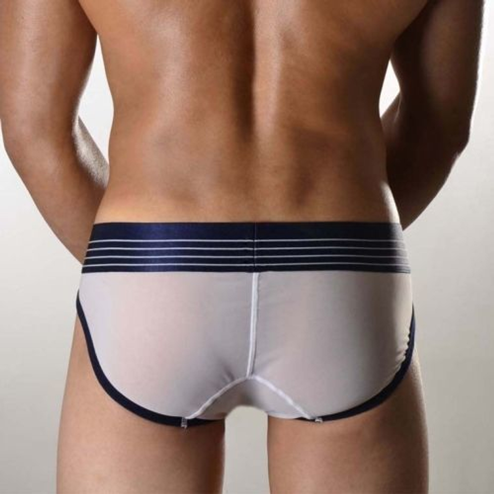 Мужские трусы слипы белые с темно-синей резинкой в сетку DOOP White Brief