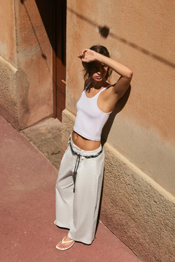 ZARA БРЮКИ ИЗ ПОПЛИНА С ПОЯСОМ-ПЛАТКОМ, БЕЛЫЙ