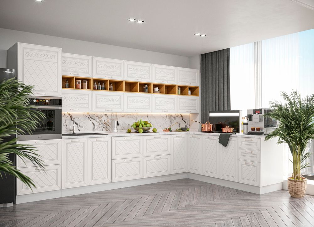 Модульный кухонный гарнитур «Вита» 3000/2050 (белый), ЛДСП/МДФ, ДСВ Мебель