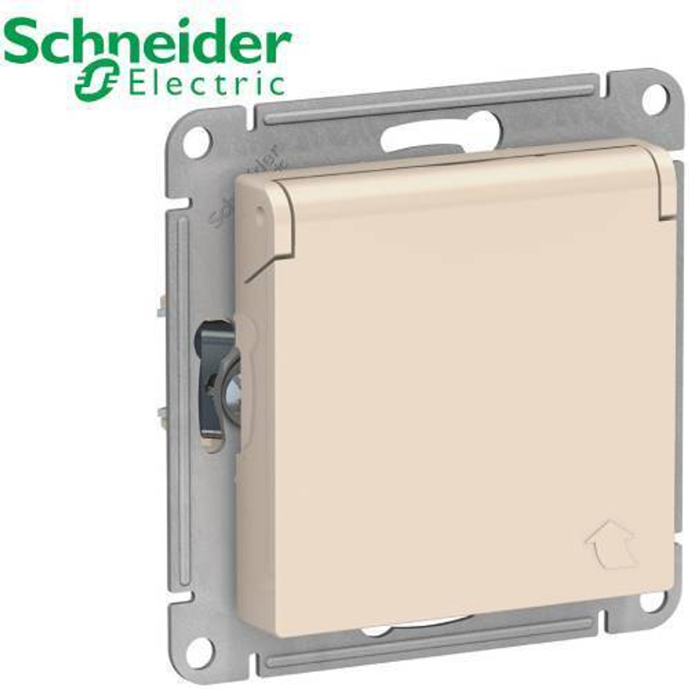 Розетка с/з со шторками с крышкой (бежевый) AtlasDesign Schneider ATN000246