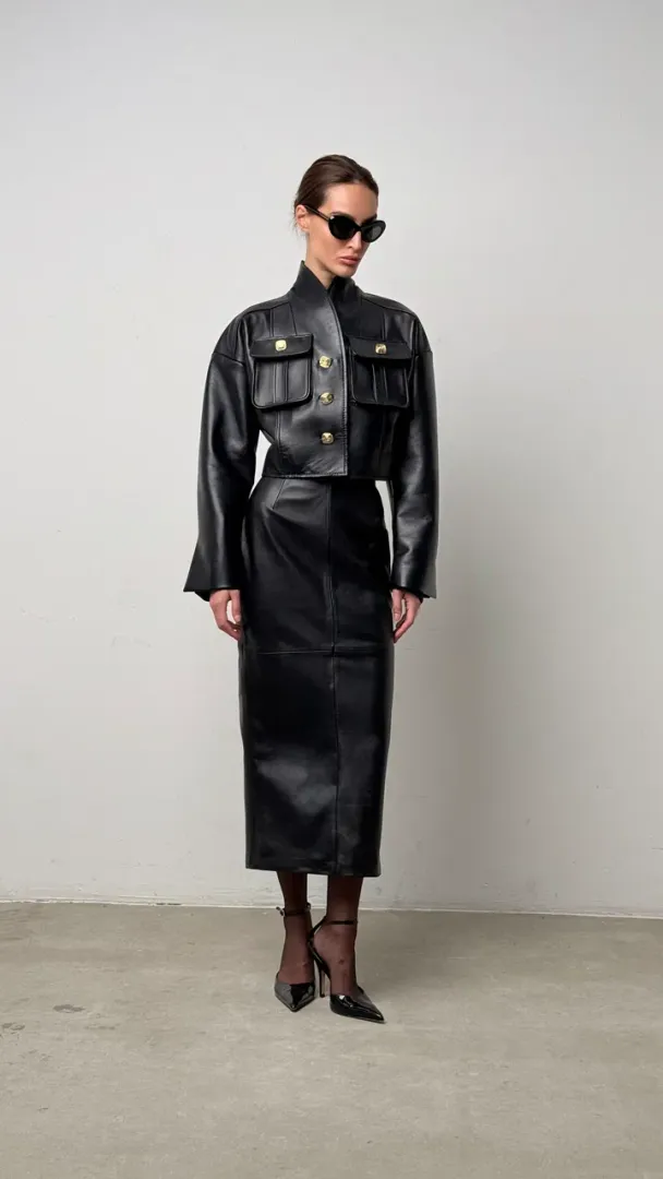 Юбка кожаная карандаш миди