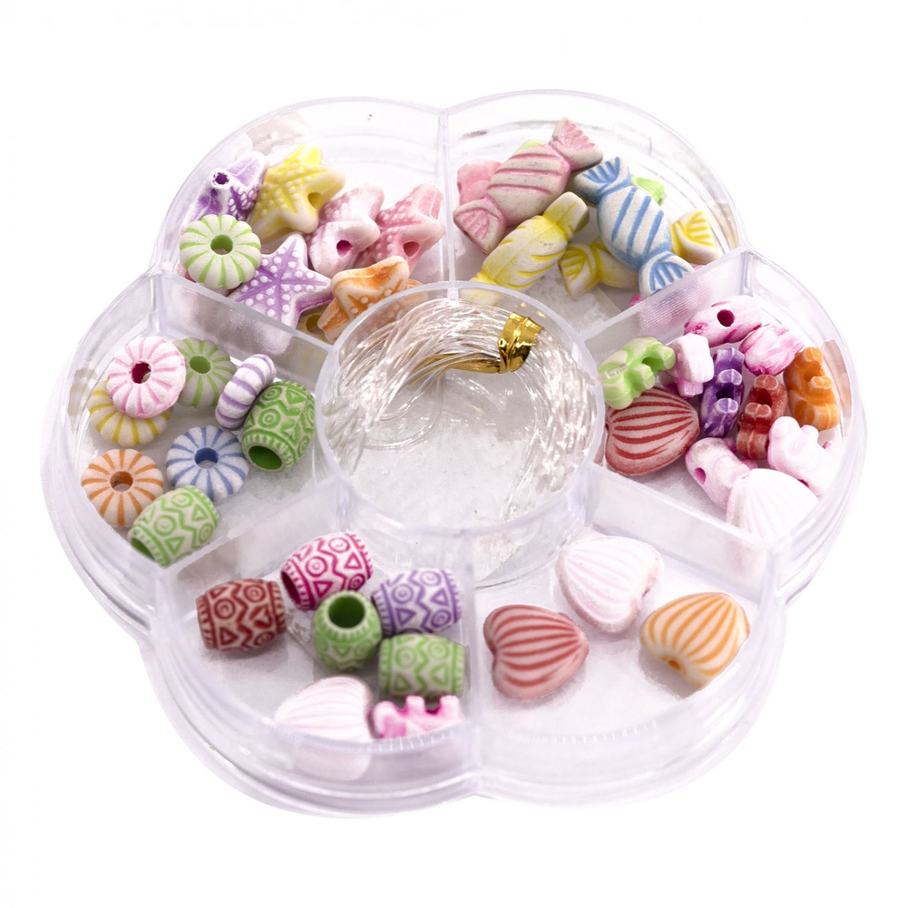 Набор для создания украшений-бусины Alingar, 80х80х12 мм, "Candy", 6 видов бусин, 1х1,1 м леска, пластик.пенал