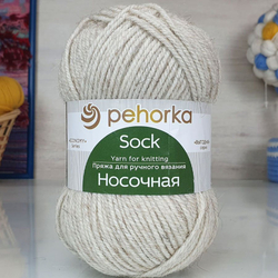 Носочная пряжа Россия Пехорка 50%полутонк.шерсть 50%акрил 5х100г/200м (181-Жемчуг)