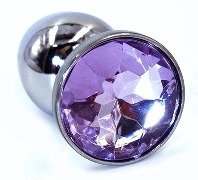 Серебристая анальная пробка с фиолетовым стразом - 7 см. (Цвет: фиолетовый)