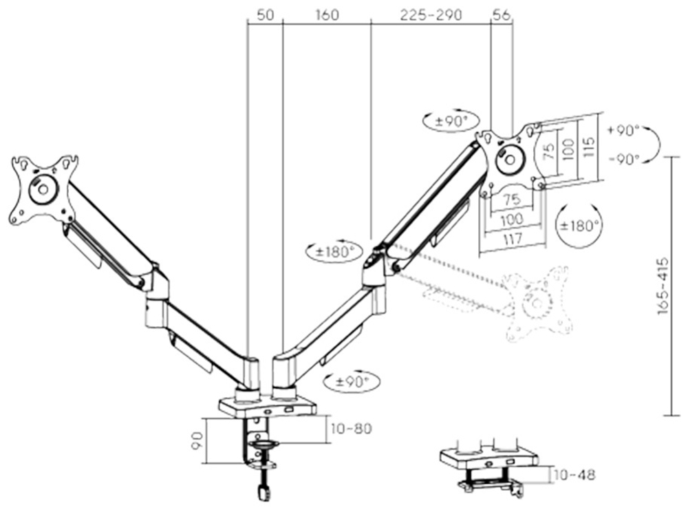 Крепление для монитора Brateck LDT97-C024 черный