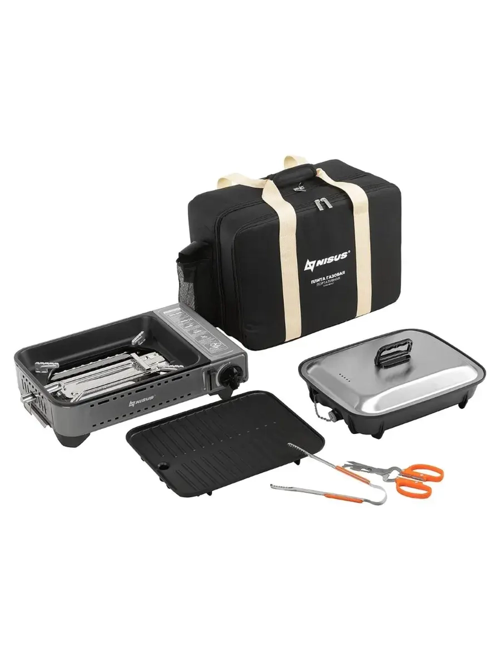 Плита туристическая в кейсе, сковорода и гриль N-MEGA KIT