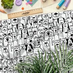 Ткань бязь чёрно-белые собаки