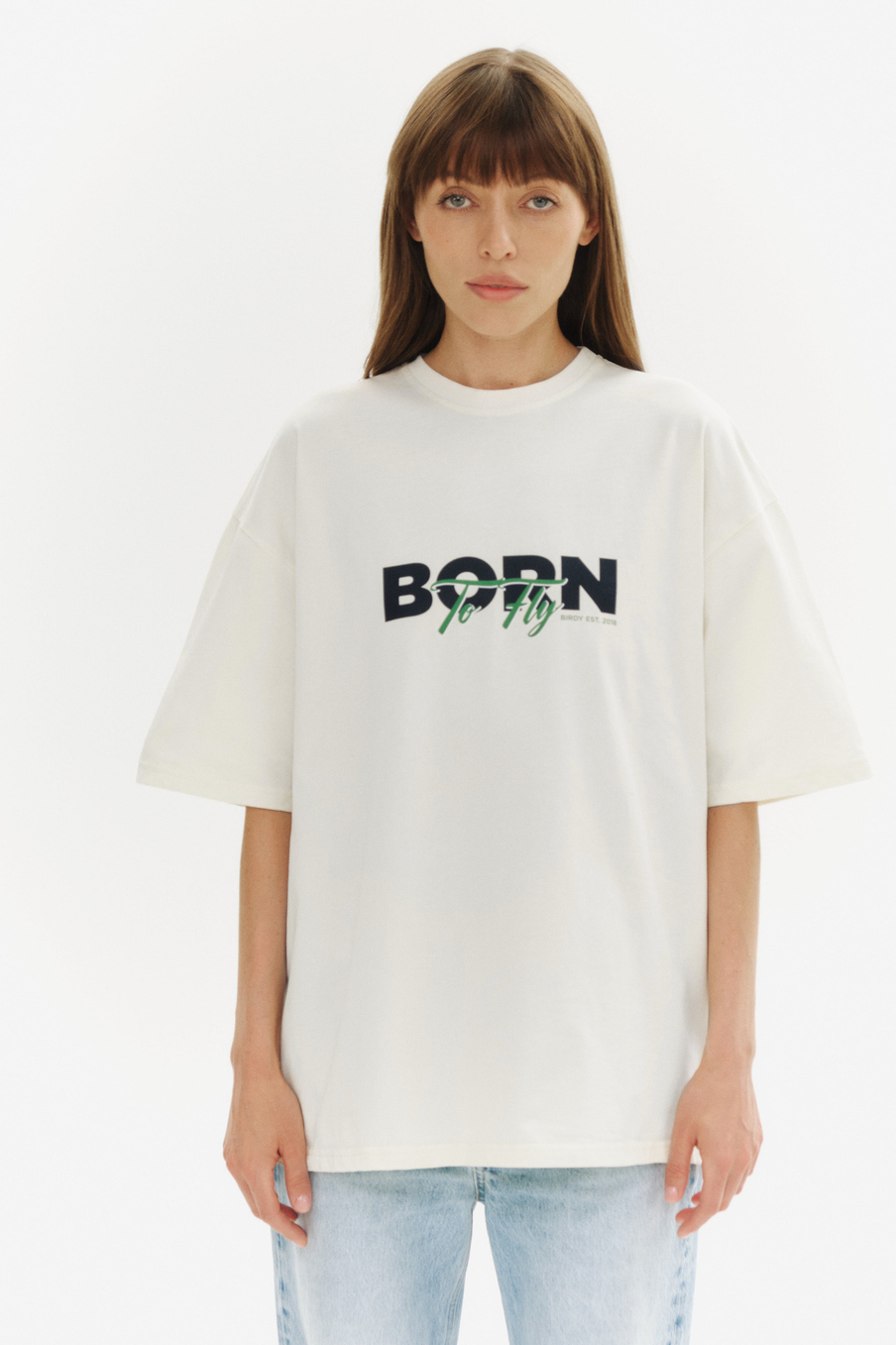 Футболка BORN TO FLY | Cливочно-cиний