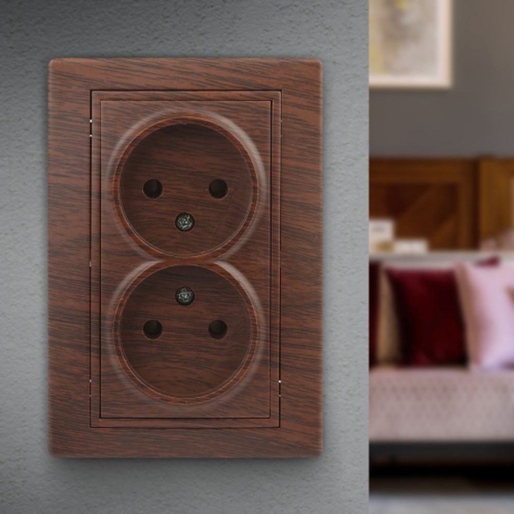 Розетка Intro Plano 1-204-10 без заземления двойная 2х2P, 16А-250В, IP20, СУ, венге