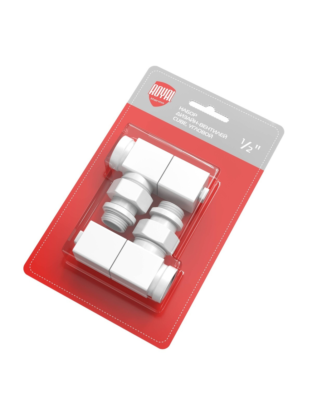 Набор дизайн-вентилей Royal Thermo CUBE, угловой (белый) 1/2"