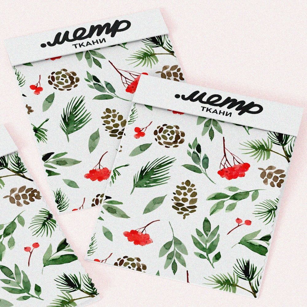 Ткань муслин рябина с шишками и листьями