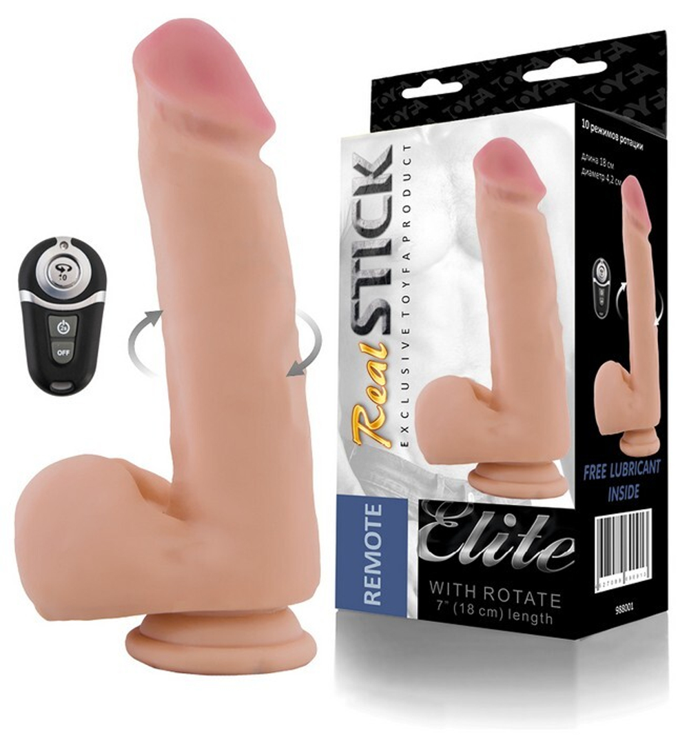 Ротатор с пультом ДУ телесный 10 режимов вибрации перезаряжаемый RealStick 18 см