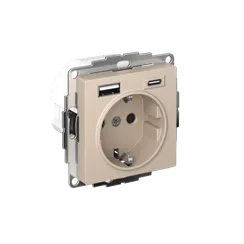 Розетка AtlasDesign 16А с 2-мя заряд. устройствами USB тип A+C 5В/2.4А/3.0А 2х5В/1.5А механизм песочн. SE ATN001232