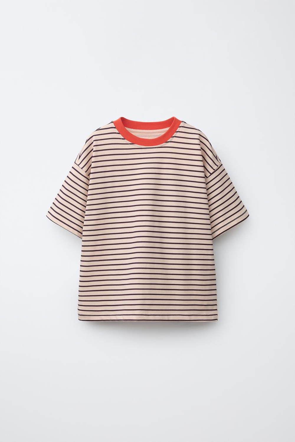 ZARA ФУТБОЛКА В КОНТРАСТНУЮ ПОЛОСКУ, РОЗОВЫЙ