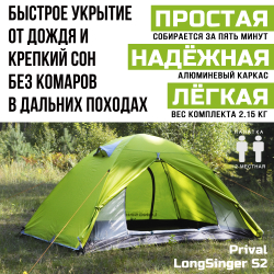 Палатка 2-местная трекинговая Prival LongSinger S2, жёлтый