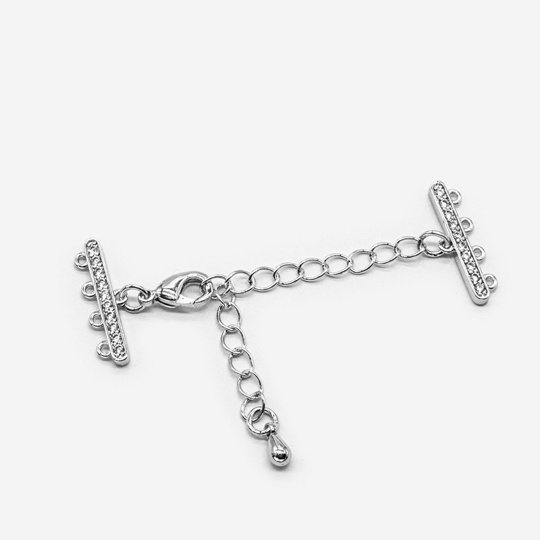 Замочек многорядный, соединительная цепочка 45мм, подвеска капля, фианиты, родирование