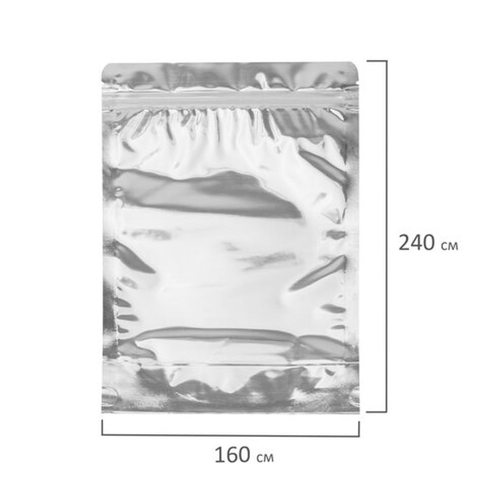 Пакеты дой-пак с замком ZIP LOCK, металлизированная + прозрачная стенка, 160х240 + 40 мм, КОМПЛЕКТ 100 штук, 70 мкм, BRAUBERG, 700685